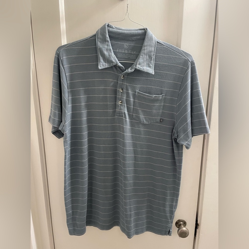 Free Fly Men’s Bamboo Heritage Polo Striped Midnight Blue